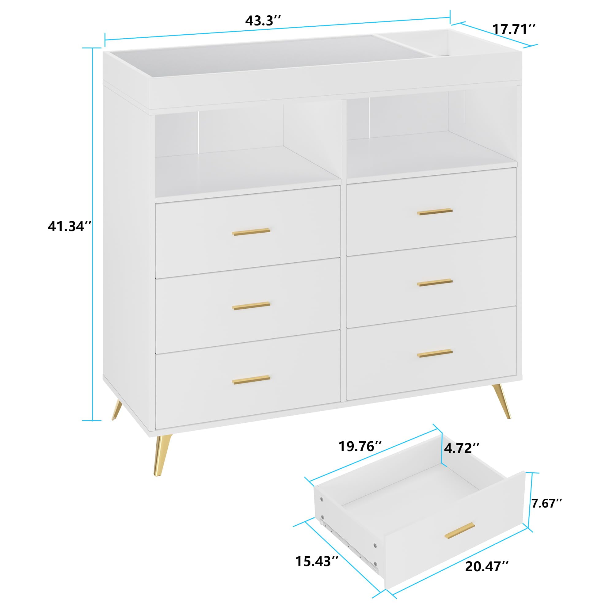 Ataucjin Baby Changing Table Dresser With Drawers Diaper Changing Station Baby Dresser With Power Outlet LED Light Chest Of Drawers And Cubbies Nursery Organizer For Infants Newborn