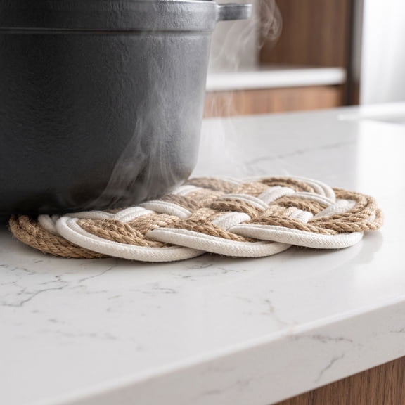 Kojanyu Cotton Linen Round Insulation Mat, Household Kitchen Table Mat Heat Resistant