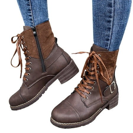 

Kesitin Womens Mid Calf Zipper Lace Up Boots Ladies Army Combat Military Biker Shoes