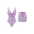 thumbnail image 6 of Womens One-Piece Swimsuit with Cover up Skirt Retro Plaid Bathing Suit Summer Beach Swimwear Sets (XL, Purple), 6 of 7