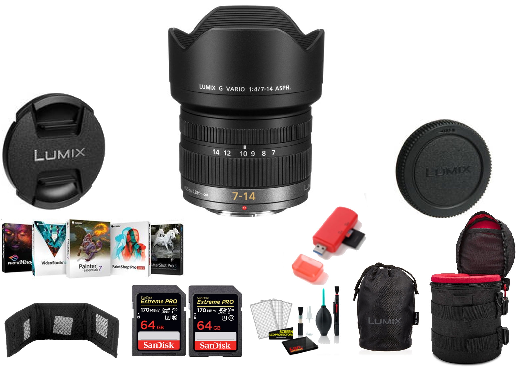 Panasonic Lumix G Vario 7-14mm f/4 ASPH. Lens with 2x 64 Memory