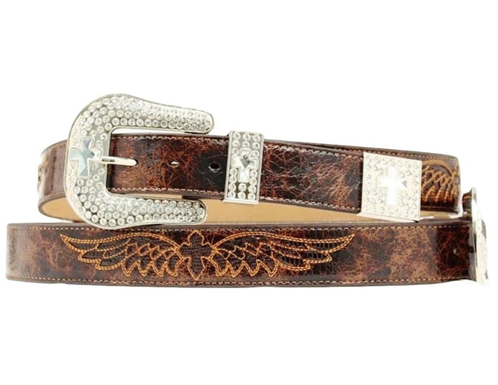 Nocona Womens Three Piece Buckle Set Wing Design Belt Black L
