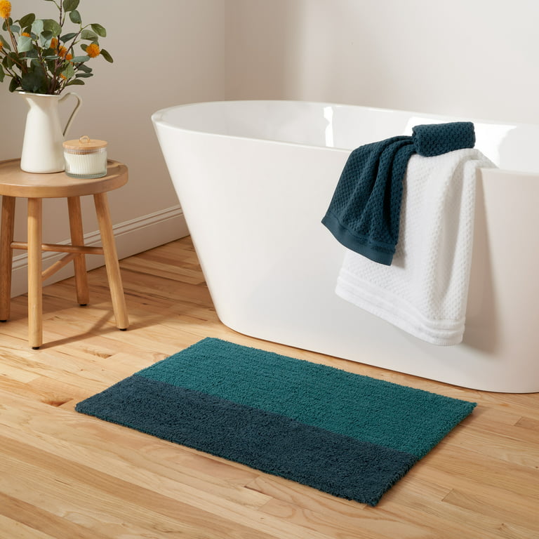 Gap Home Color Block Reversible Cotton Bath Rug, Teal/Turq, 20 inchx30 inch, Size: 20 x 30