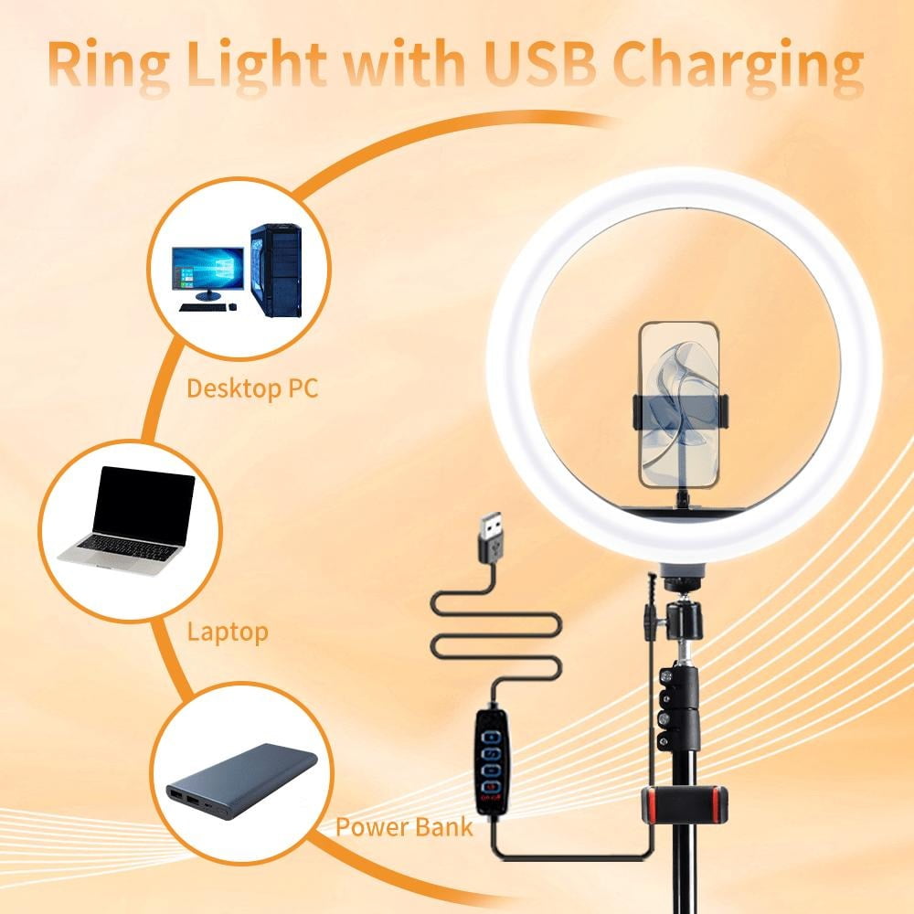 12'' Selfie Ring Light with 63'' Tripod Stand and Phone Holder, LED Ringlight for Recording/TikTok/Makeup/Photography, Circle Fill Light for iPhone&Android Phones tripod  for  iphone dimming level