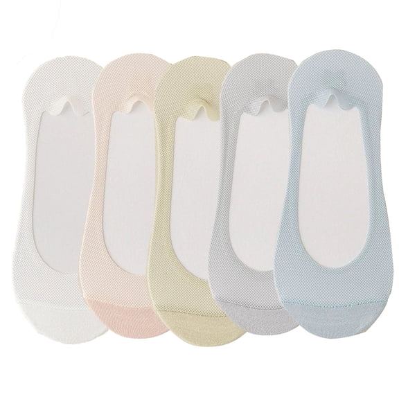 5 Pairs Women No Show Mesh Panel Socks Low Cut Stretch Cotton Liner Non-Slip Design for Ballet Flats and Loafers - 5 pcs-H