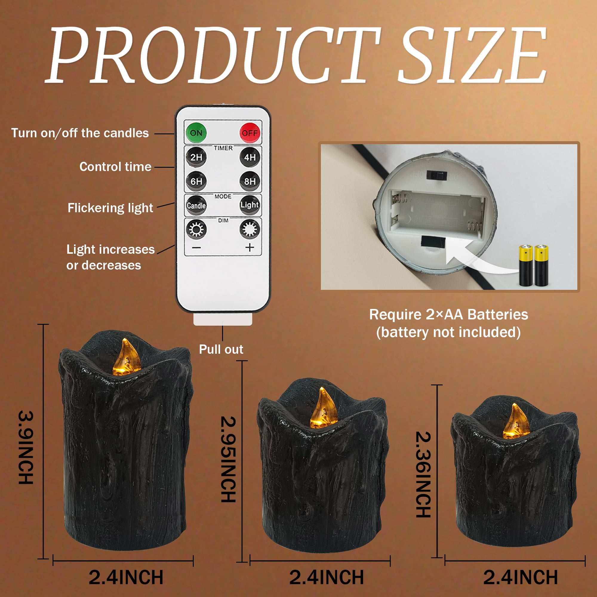 FCMSHAMD Flickering Flameless Candles with Remote Timer, 2.3" 3" 4" Realistic 3D Flame with Real Wax Pillar LED Candles,Battery Operated Candles for Wedding Home Decoration, Christmas,3 Pack