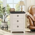 thumbnail image 3 of Farmhouse Nightstand, 18 Inch End Table with 3 Drawer Metal Handle, Dresser for Bedroom, Sofa Bed Side Table Chest of Drawers, Wood Night Stand Cabinet for Organizer, Living Room - White, 3 of 7