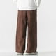thumbnail image 4 of Pantalones largos para hombre, de ocio, de color liso, con botones, cintura elástica y cordón ajustable, de poliéster., 4 of 7