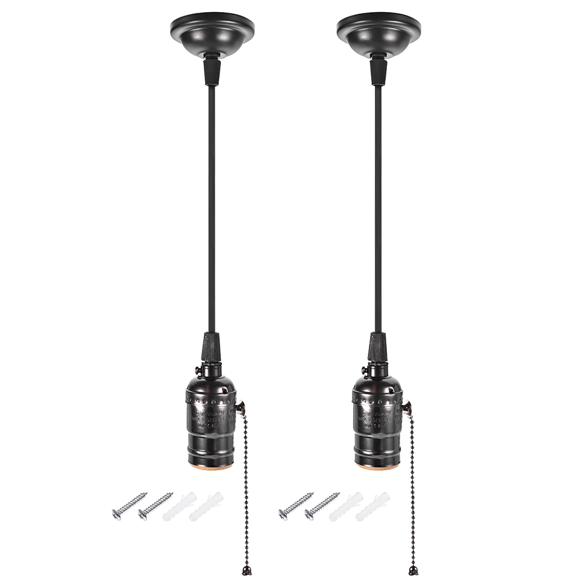Uxcell E26/E27 Pendant Light Kit 1.2M Cable with Chain Switch Black 2