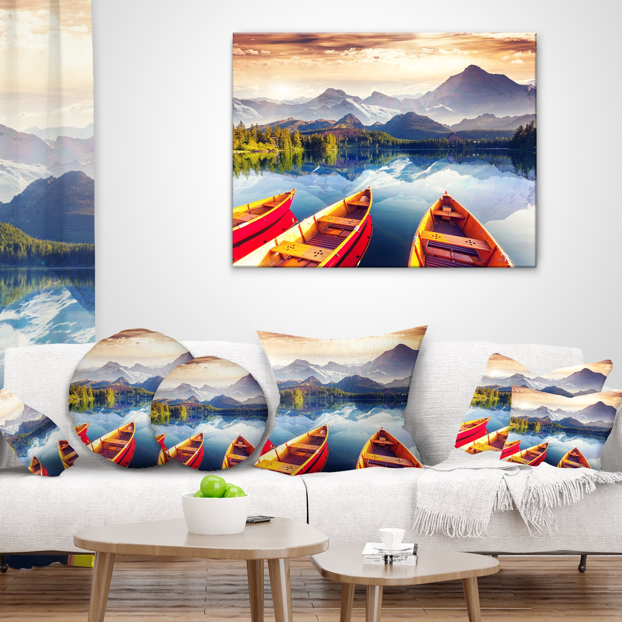Designart Boats Heading to Lake - Landscape Printed Throw Pillow - 18x18
