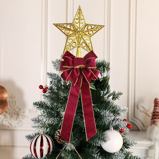 Double Layer Velvet Christmas Bow Ornament with Golden Embellishments for Holiday Home Decor