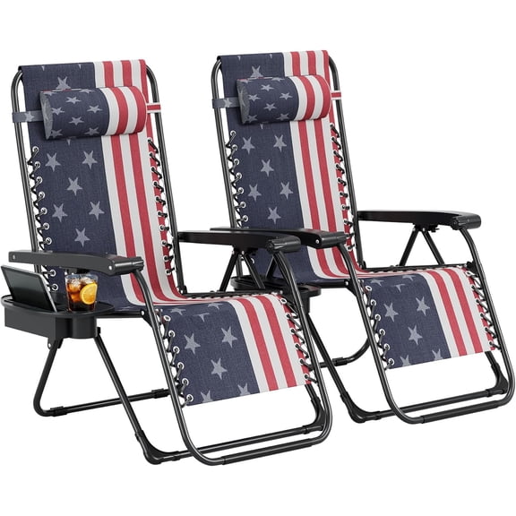 Gravity Chair Set of 2, with Pillow & Cup Holder Tray