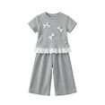 thumbnail image 5 of KPOPLK Summer Toddler Girl Clothes 2 Piece Solid Color Bow Embroidered Top and Lace Trim Pants Casual Short Sleeve Outfits for Girls 1t 2t 3t 4t 5t 6t 7t 8t 9t Size 2-3 Years,Grey, 5 of 6