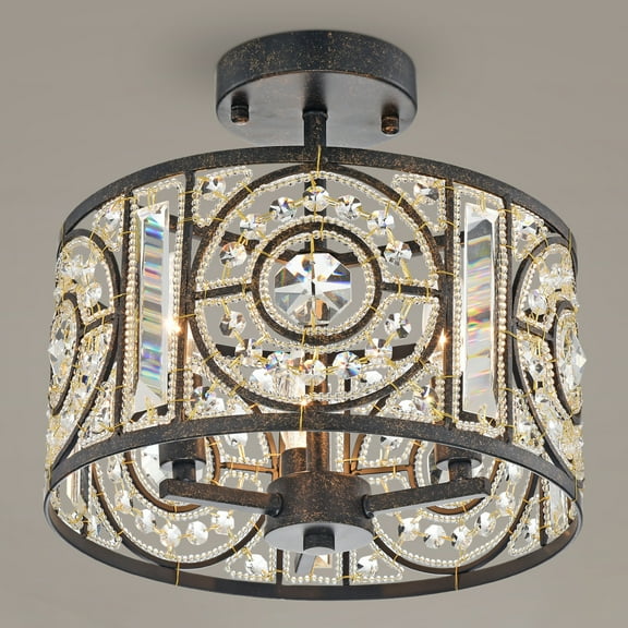 Warehouse of Tiffany Mika Bronze 3-Light Semi-Flush Mount