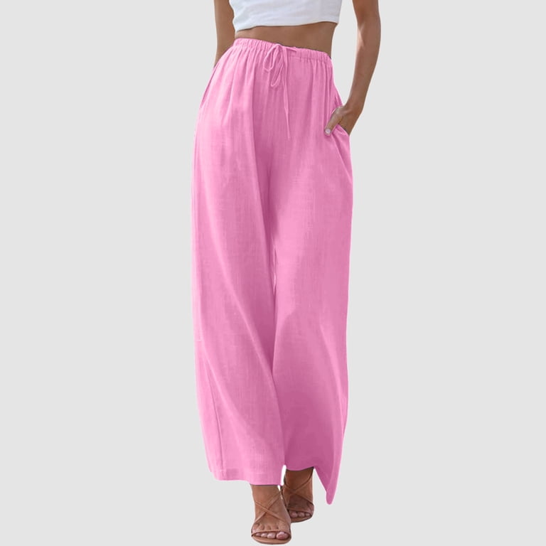 knee length dresses for ladies Women's Plus Size Linen Pants – High Rise Wide-Leg Pants