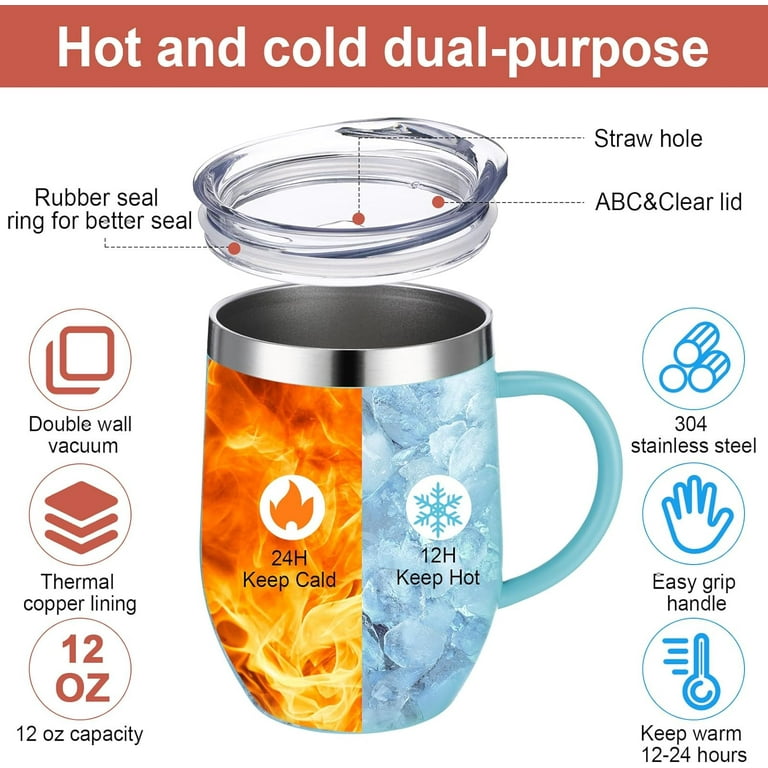 12oz Insulated Coffee Mug with Handle Stainless Steel Insulated Coffee Mug  Double Wall Vacuum Travel Mug Tumbler Cup with Sliding Lid Travel Coffee  Cup Thermal Cup - Walmart.com