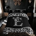 thumbnail image 2 of Meiyoeat Cute Sequin Cheetah Print Bow Queen Comforter Set for Girls Adults, Black White Initial E Letter Bedding Comforter Set, Black Reversible, 3-Piece, 2 of 6