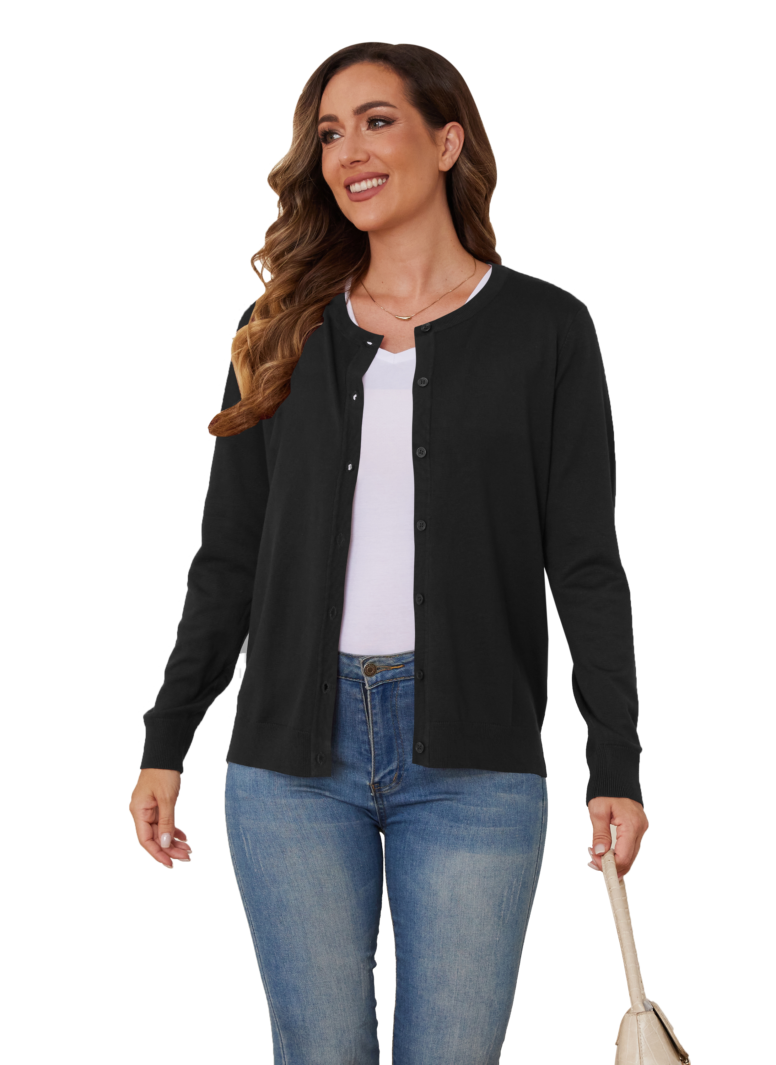 UVPLove Women's Lightweight Button-Down Cardigan, Black photo 2