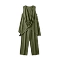 thumbnail image 6 of Women's Solid Stand Collar Sleeveless Draped Top Loose Harem Pants 2 Piece Outfit, Casual Beach Vacation Matching Set Army Green M(M), 6 of 7