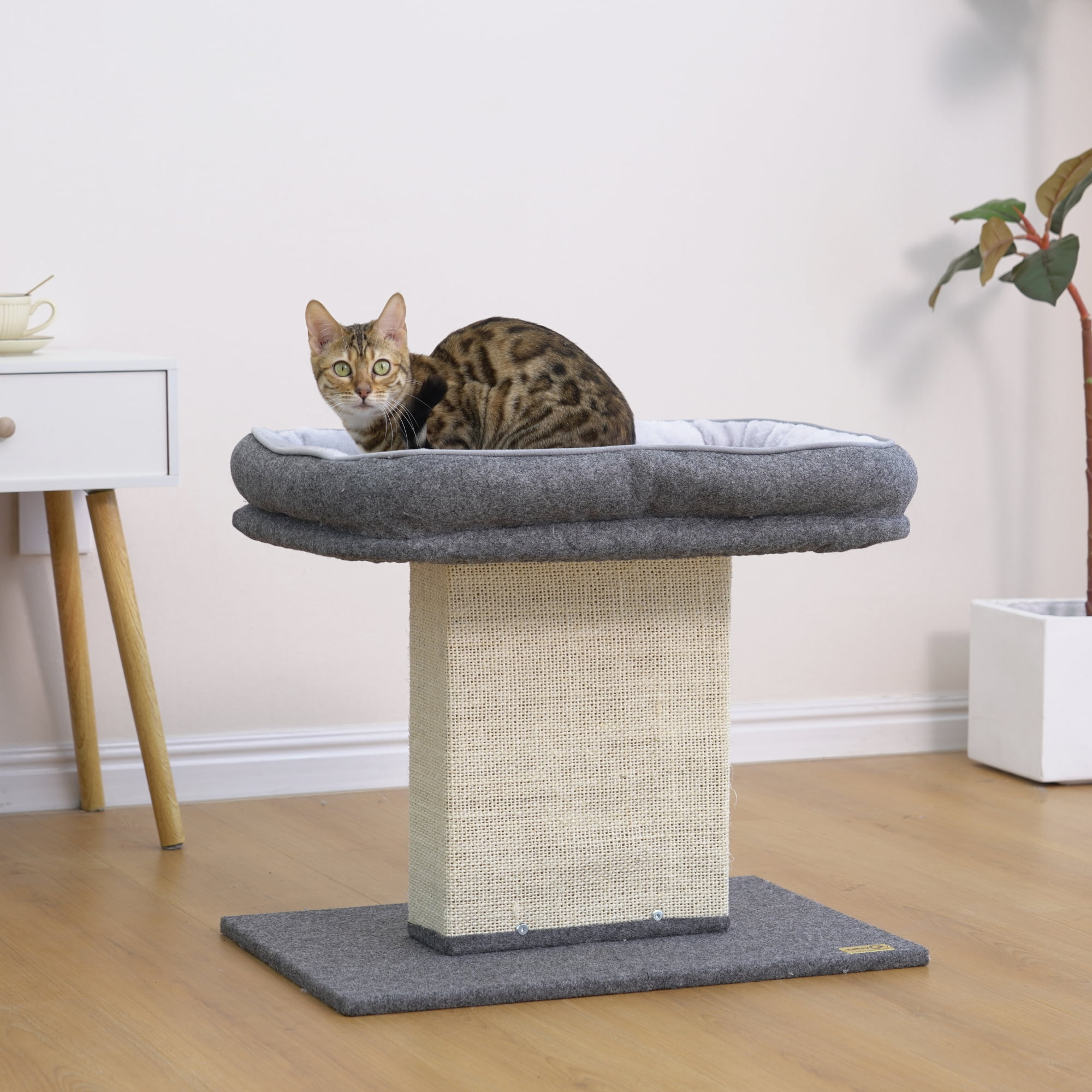 Catry Minimalist Durable Cozy Cat Trees with Soft Felt Sisal Scratching Post, Grey