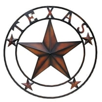 2-Tone Metal Star Outdoor 24 in.Circle with Texas on top Wall Hanging Decor - Rustic Texas Metal Wall Decor for Outside - Large Vintage Star Western Charm Barn Farmhouse Theme Décor