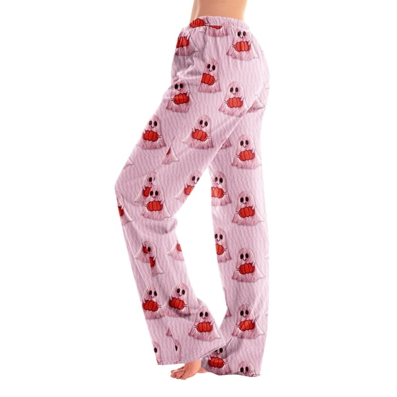 Pink Halloween Pajamas Womens Pajama Pants Women's Halloween wide leg pants. High waist, soft, comfy, baggy style, with pockets. Great for parties. S