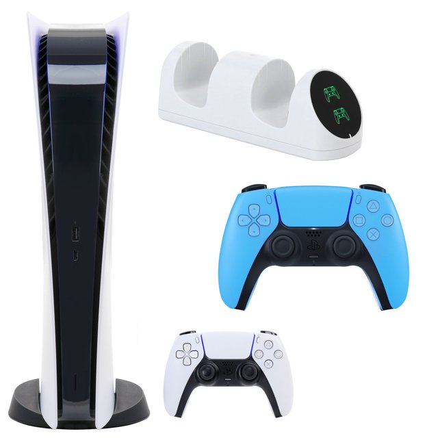 Sony PlayStation 5 Digital Console with Extra Blue Dualsense Controller and Dual Charging Dock