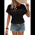thumbnail image 2 of Blusas Bohemias de Punto con Cuello Redondo, Corta, Bordadas, con Encaje y Aberturas para Mujer Negro L, 2 of 9