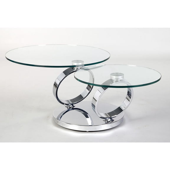 Contemporary Motion Tempered Glass Top Coffee Table with Round Base in Chrome