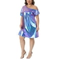 thumbnail image 5 of Agnes Orinda Women's Plus Size Dress Glitter Asymmetrical Neck One Shoulder Metallic Party Holographic Disco Dresses 2X Purple, 5 of 6