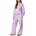 thumbnail image 6 of Women's Hoodie Jogger Set - Preppy Bow Print Hooded Sweatshirt & Matching Pants, Cozy & Cute Loungewear Set Purple 3XL, 6 of 6