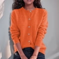 thumbnail image 6 of Women Button Down Knit Cardigan Long Sleeve Crew Neck Basic Layering Knitted Sweater Tops Orange M, 6 of 6