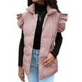 thumbnail image 2 of Winter Women's Button Down Puffer Vests Ruffle Sleeve Padded Gilet with Pockets, 2 of 7