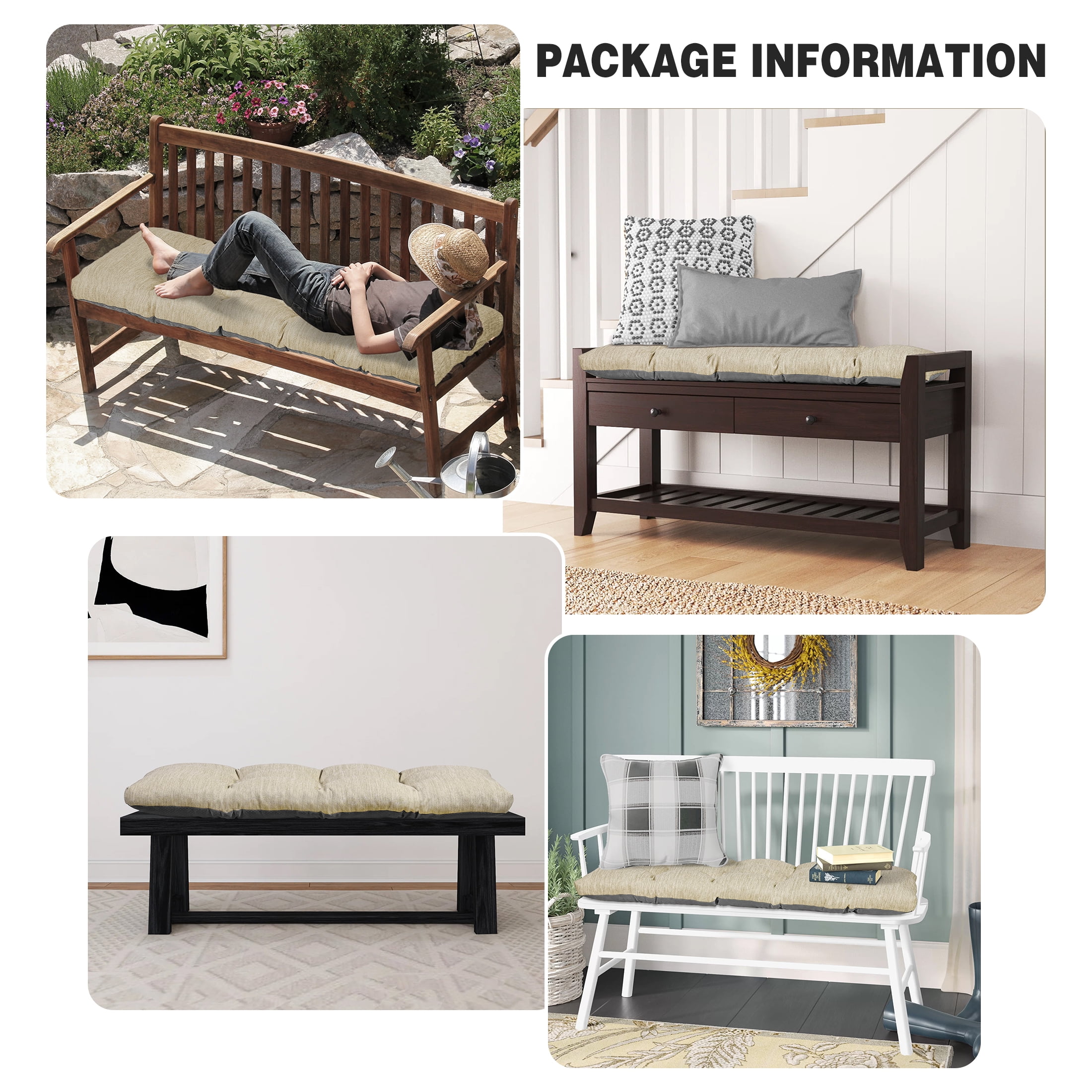 Baibu Tufted Bench Cushion Loveseat Cushion with Tires Suitable for Garden Patio Bench Indoor Furniture with Anti-slip Bottom, Beige, 42"x15"x3"
