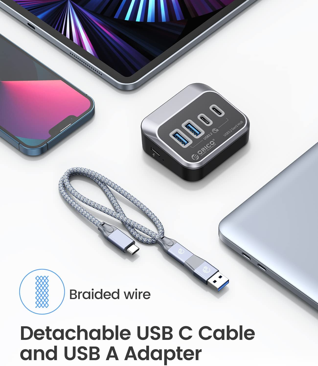 ORICO USB 3.2 Gen 2 USB Splitter,10Gbps USB Hub with 2 USB A Ports+2 Type C Ports, USB Adapter USB Extender USB Splitter with 1.64Ft USB Cable for Laptop, Camera,Keyborad, Mouse