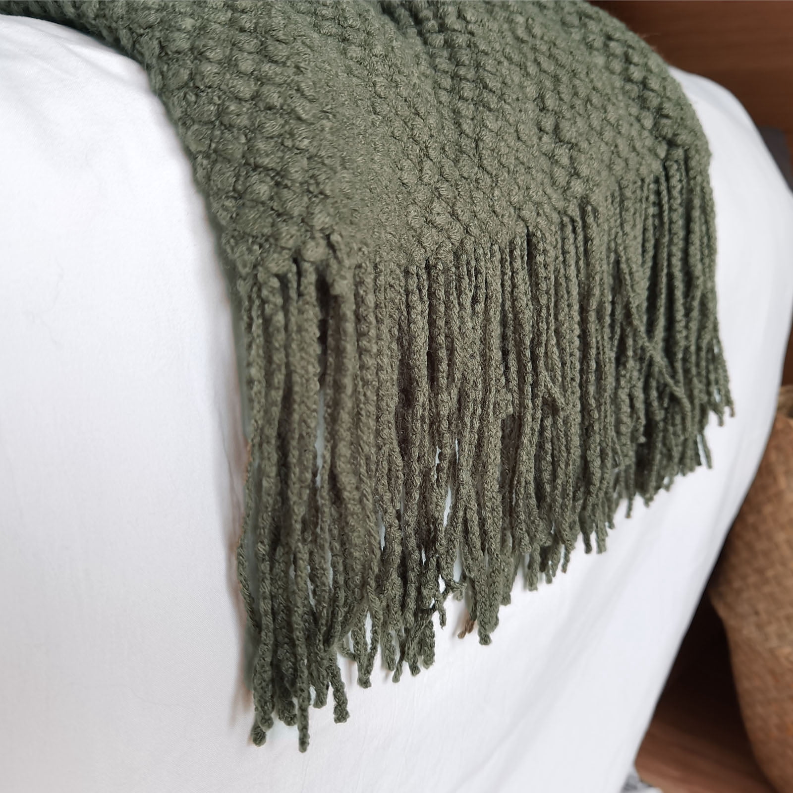 LOMAO Knitted Throw Blanket with Tassels Bubble Textured Lightweight Throws for Bed,Chair,Sofa,Living Room,Home Decor (Dark Olive,50*60 in)