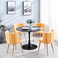 thumbnail image 2 of Yellow Dining Chair Pair (2) - Ergonomic Design, Breathable Short Fur, Wood Color Iron Tube Legs For Relaxation Modern Chairs ( Of 2) Spacious Seating, Thicken Metal Various Rooms, 2 of 5