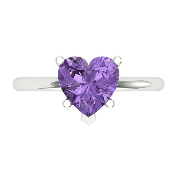 2 ctw Solitaire Anniversary Ring for Women | Heart Cut Simulated Alexandrite | Hyperallergenic Solid 14K White Gold