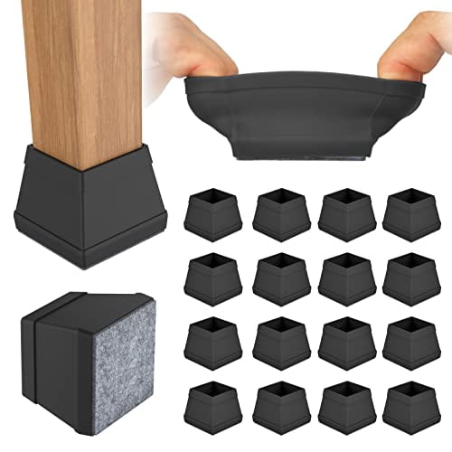 16 PCS Square Chair Leg Floor Protector,Silicone Chair Leg Cover,Furniture Leg Protectors with Felt,Mobile Table Leg pad,Protect The Floor from Scratches.1 in Black.