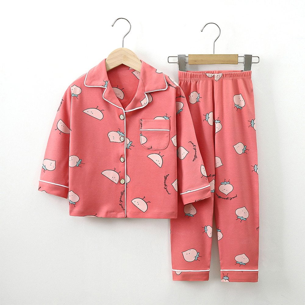 Toddler Baby Button Pajamas Set Cotton 2 PCS Top Pants Sleepwear Set for Kids Boys Girls 1 10Y