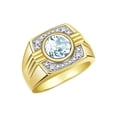 thumbnail image 3 of RYLOS Mens Rings Yellow Gold Plated Silver Designer Round Gemstone &  Diamond Ring Aquamarine March Birthstone Rings For Men, Men's Rings, Silver Rings, Sizes 8 - 13, 3 of 7