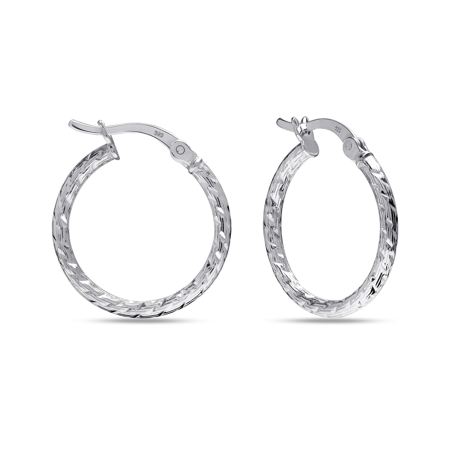 LeCalla 925 Sterling Silver Texture Hoop Earrings for Women | Small Diamond-Cut Twisted Hoop Earring | Womens Click-Top Earring Hoops 20MM