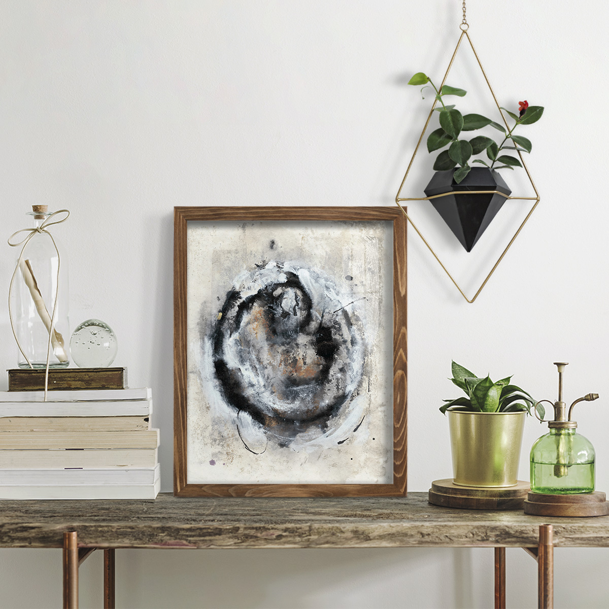 Circular Energy III -Framed Print w/glass-Walnut