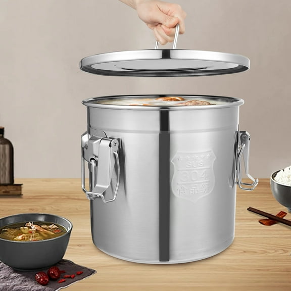 Stainless Steel Cereal Rice Storage Container Bucket Airtight Canister   Lid 12L for Hotels, Restaurants, Kitchen