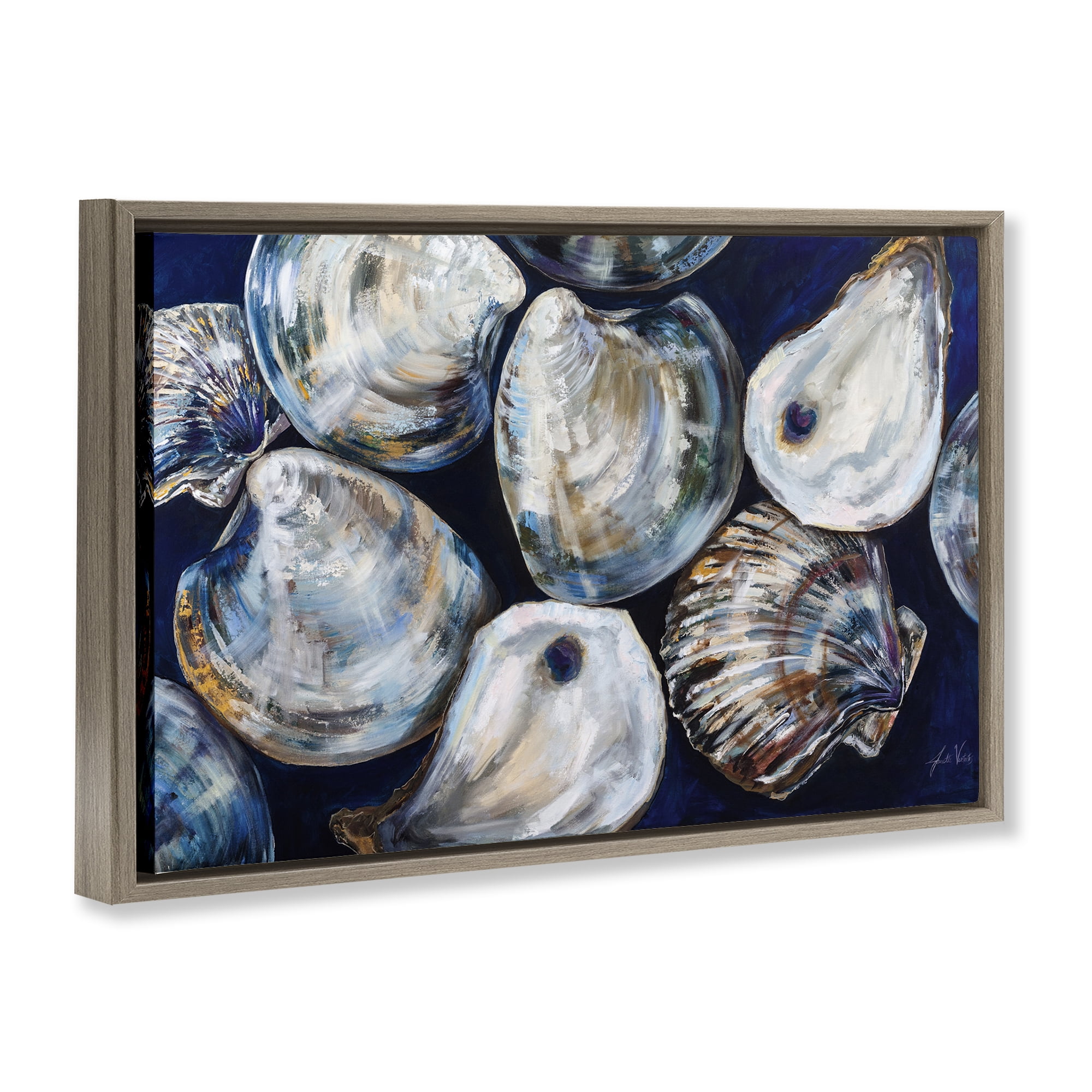 Stupell Industries Seashell Shore Finds Nautical & Beach Painting Brown Floater Framed Canvas Art Print Wall Art, 25 x 17