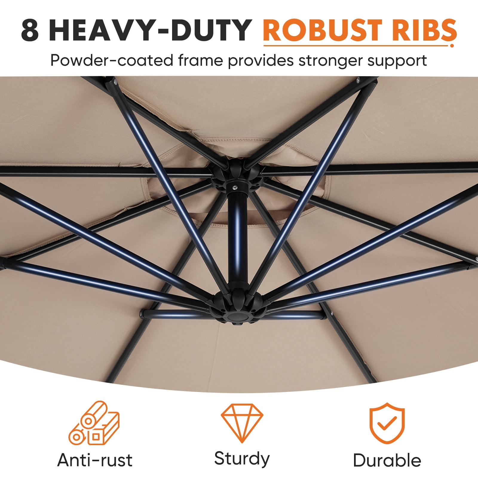 10' Outdoor Patio Umbrella, Offset Hanging Umbrella, UPF50+ Large Umbrella for Patio, Yard, Pool Side, 8 Sturdy Ribs, Push Button Tilt and Crank, Beige