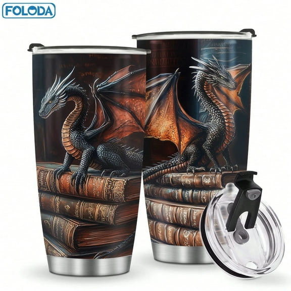 Foloda 1pc Dragon Tumbler Birthday Gift Fairy Tale Style Dragon Gift Valentine's Gifts Dragon Cup 20oz Stainless Steel Mug with Lid Birthday Gifts for Girls Boys Women Men Travel Accessories Outdoor