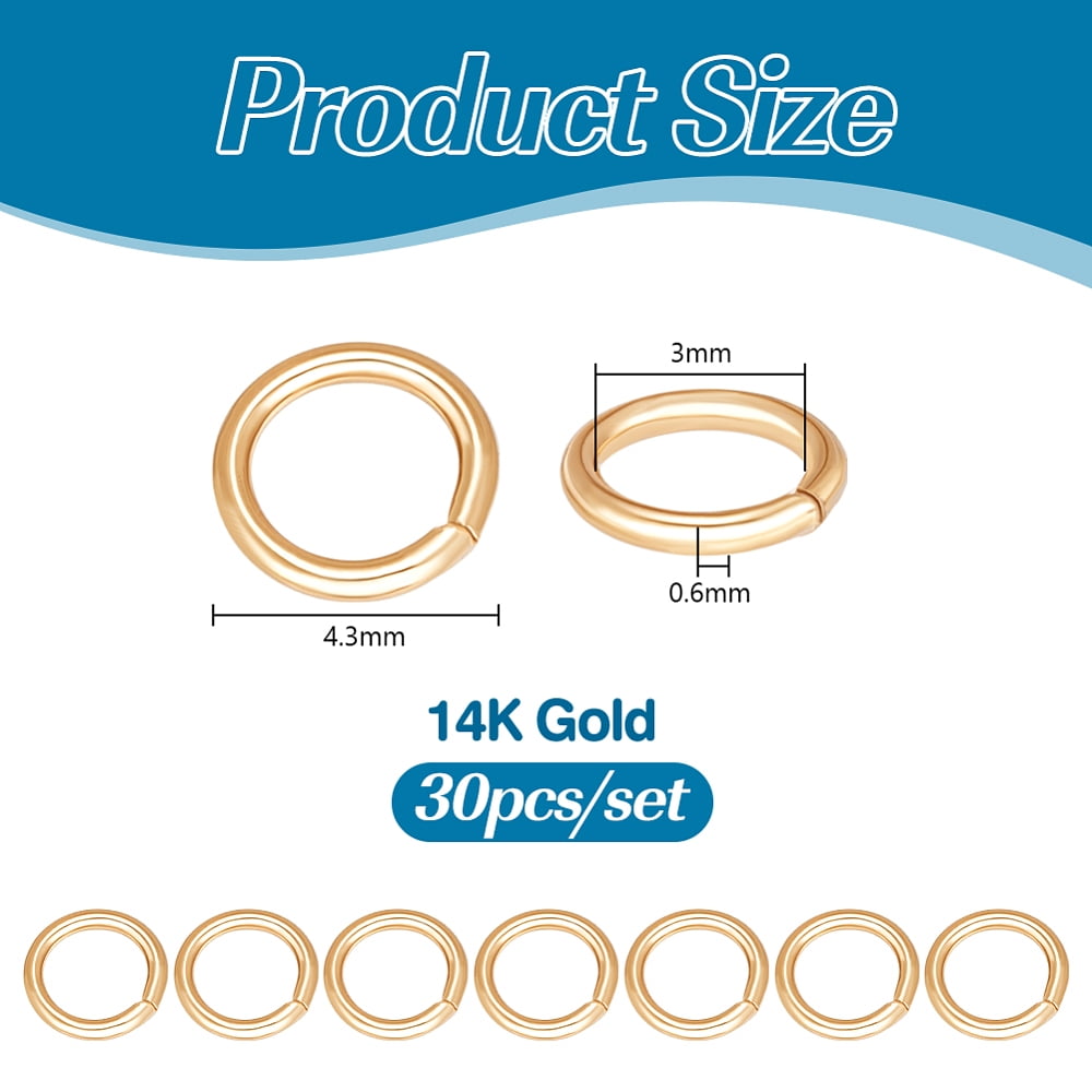 30Pcs 1/20 14K Gold Filled Open Jump Rings Yellow Gold Filled Saw Cut Round Cadmium Free Nickel Free Lead Free 22 Gauge 4.3x0.6mm