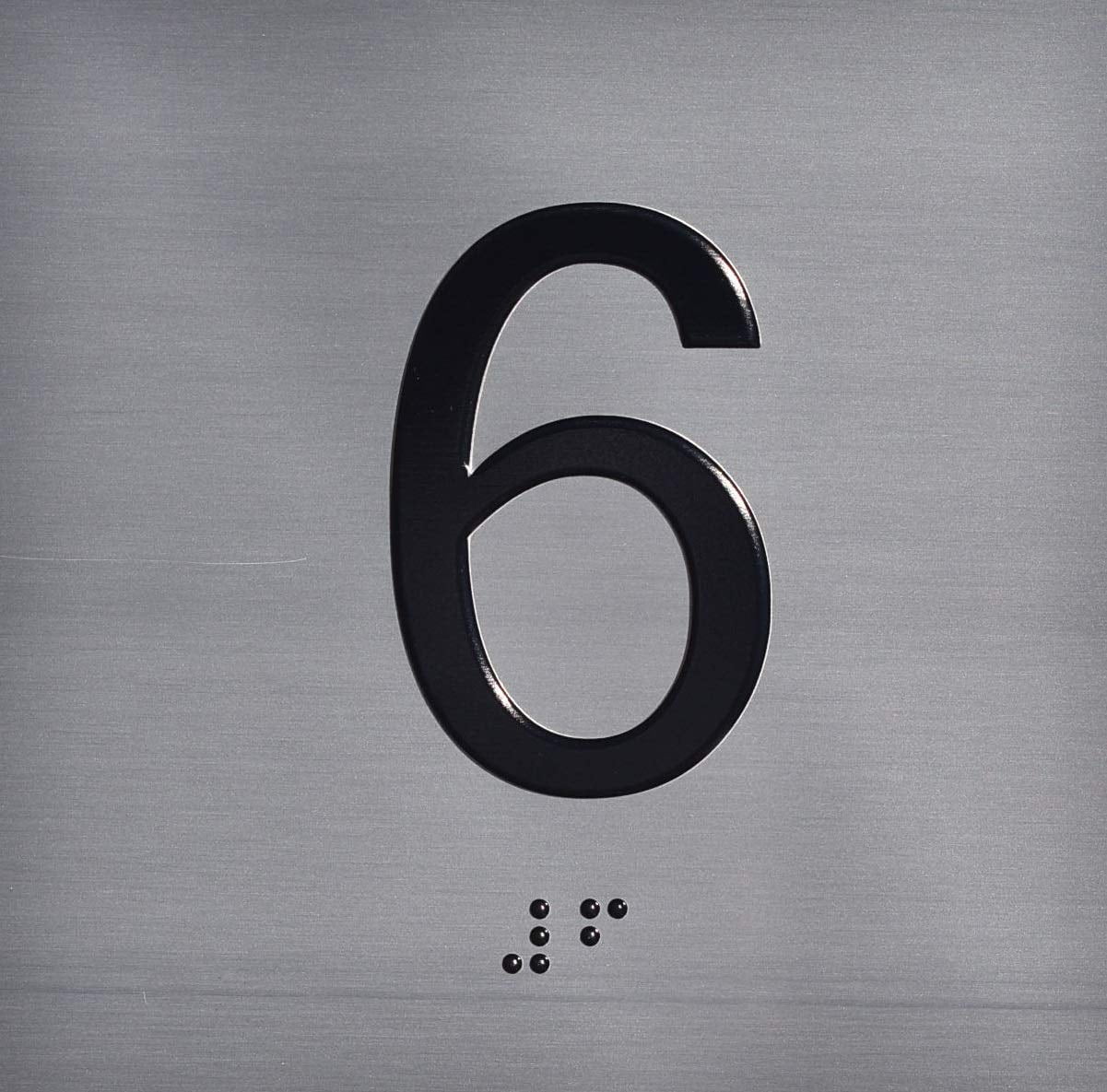6TH Floor Elevator Jamb Plate Sign with Braille and Raised Number