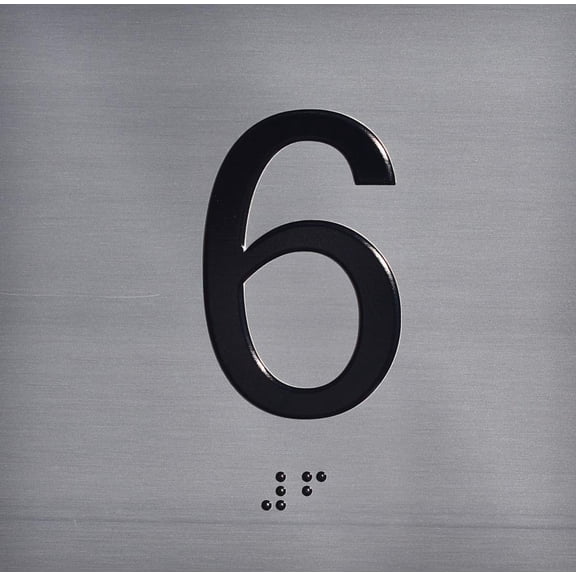 6TH Floor Elevator Jamb Plate Sign with Braille and Raised Number-Elevator Floor Number Sign(Silver)